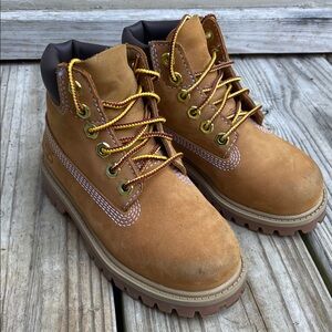 Timberland Premium 6-Inch Waterproof Wheat Nubuck Boots Kids Size 9